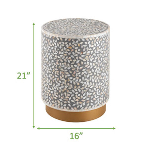 Taburete de nácar con patrón floral y versatilidad práctica de tacto sofisticado de elegancia contemporánea - Product Image 2