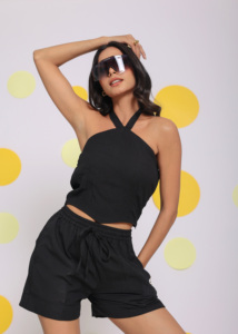 Natural Poly Cotton <b>Black</b> Solid Relaxed Top Sleeveless Western Pattern Shirt with <b>Button</b> Decoration for Work at Wholesale Price - Product Image 4