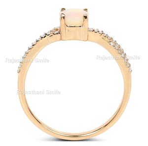 Anillo de compromiso de oro amarillo sólido de 14 quilates con ópalo etíope y diamantes, piedra preciosa de 5 mm de corte redondo a la moda para bodas y fiestas - Product Image 6
