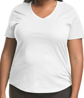 Camiseta de Manga Corta con Cuello en V de Jersey de Poliéster/Algodón Ecológico de Alta Calidad para Mujer, con Encaje de Dibujos Animados, Talla Grande, Informal, Marca Personalizada