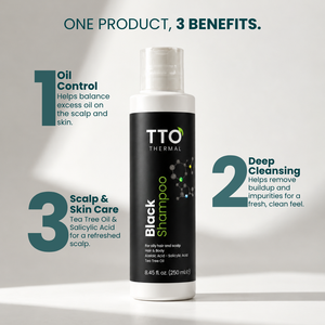 Shampooing Capillaire Noir Thermique TTO 250ml Liquide Formule 2-en-1 Huile d'Arbre à Thé Bio Anti-Pelliculaire Contrôle du Sébum Lissant à l'Acide Salicylique - Product Image 3