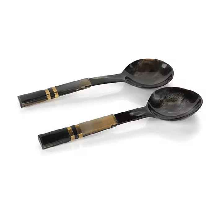 Salad Server Horn Spoon With Brown Resin handle Flatware Spoon and Fork Kitchen And Home Spoon Handmade