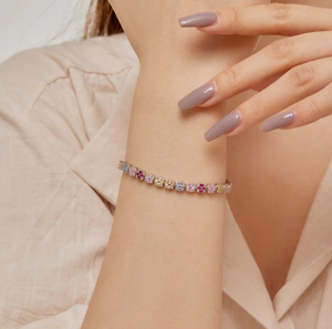 Bracelet délicat et coloré en argent sterling 925 avec diamant, coupe émeraude, bracelet tennis, bracelet de luxe - Product Image 2