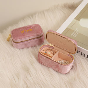 Estuche de viaje de cuero PU con cremallera de anillo portátil con logotipo personalizado, Mini embalaje de regalo de terciopelo bonito Vintage para joyeros - Product Image 5