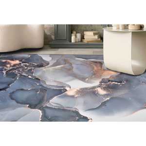 Alfombra de Mármol Gris y Dorado: Diseño Moderno con Tinta de Alcohol, Alfombra Delgada No Tejida - Product Image 1