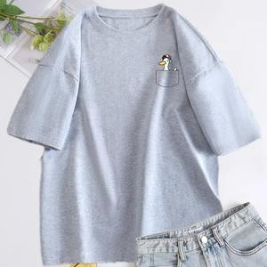 T-shirt femme t-shirt imprimé bouton à manches courtes quotidien week-end mode col rond haut régulier respirant - Product Image 5