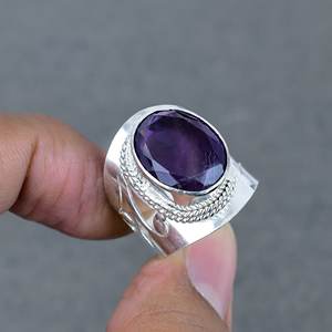 À la mode Vintage argent plaqué 925 bague en argent à la mode naturel améthyste laiton pierres précieuses bijoux pour la fête de mariage - Product Image 1