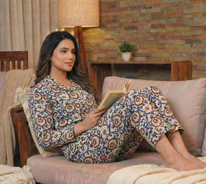 Ensemble de pyjama pour femme, indien fait main, thermique, été, 100% coton tissé, broderie machine, dessiné à la main, décontracté, respirant, pour demoiselle d'honneur - Product Image 1