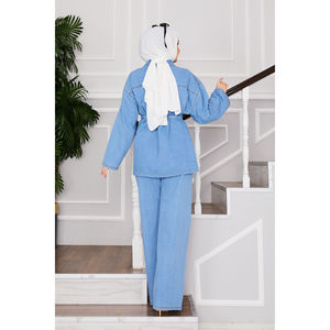 Conjunto de Pantalones y Chaqueta Vaquera Azul Claro, Estilo Modesto, con Cinturón de Encaje, Estampado Casual, Estilo Vintage para Vacaciones de Primavera/Verano - Product Image 6