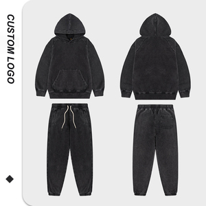 Venta al por mayor de fabricantes personalizados, ropa de calle negra para hombres, chándal de algodón pesado, chándal lavado Vintage personalizado - Product Image 3
