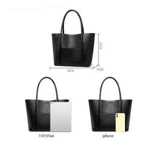 กระเป๋าสะพายไหล่แฟชั่นผู้หญิง หนัง PU นุ่ม กระเป๋าถือผู้หญิง หนังแท้ สีดำ - Product Image 1