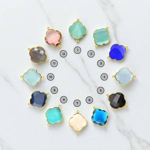 Bleu Topaze Quartz Trèfle Forme Gemme Charme Double Bail Connecteur DIY Lucky Charms Bijoux - Product Image 3