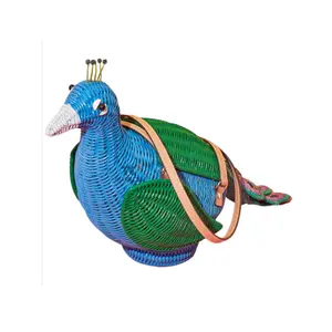 Eco Friendly Peacock Shaped Bag Handmade Summer Wicker Rattan Handbags Woven Handbag Wholesales Price