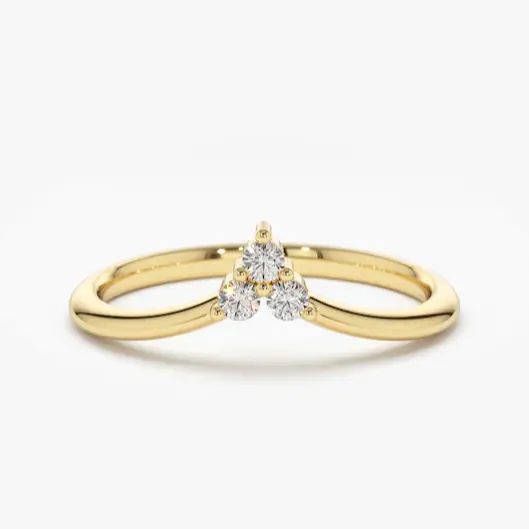 Chevron Gold Diamond Einzigartiger Tri Stone Ring Benutzer definierte Doppel Chevron V Ring Großhandel Drei natürliche Diamant stapelbare Ehering