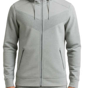 Technical Performance Mens Full-<b>Zip</b> Hoodie Textured Chevron Panel Active Sports <b>Hoodies</b> with Zipper <b>Pockets</b> - Product Image 2