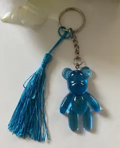 Porte-clés en résine fait main, figurine ours-bleu