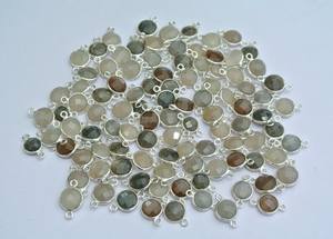 10mm Double boucle lien breloque connecteurs 925 argent Sterling naturel gris calcédoine damier coupe lunette réglage collier pour les femmes - Product Image 2