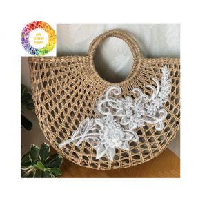 Elegante bolso de mano de jacinto de agua con forro de algodón y detalle de flores elegante bolso de paja hecho a mano para trajes diarios - Product Image 5