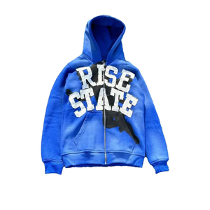 Sweat à Capuche Homme en Coton Polaire Épais Surdimensionné Délavé à l'Acide Double Fermeture Éclair Couleur Gradient Sweat à Capuche Vintage Streetwear Hiver - Product Image 4