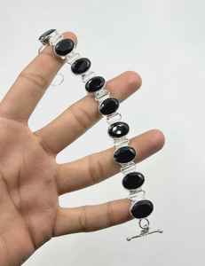 Handmade Black Onyx <b>Charm</b> <b>Bracelet</b> 925 Sterling <b>Silver</b> Luxury GIA Certified Jewelry Gift for Women Elegant Unique - Product Image 4