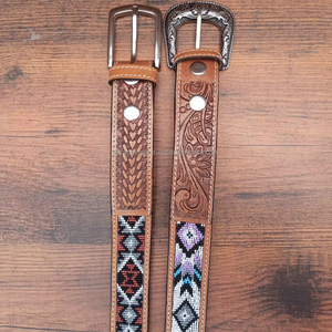 Hot Sale Personalized Customized Heavy Duty Western Hand <b>Tooled</b> Full Grain Beaded <b>Belt</b> Removable Buckle Men Women Girl Boy <b>Belt</b> - Product Image 4