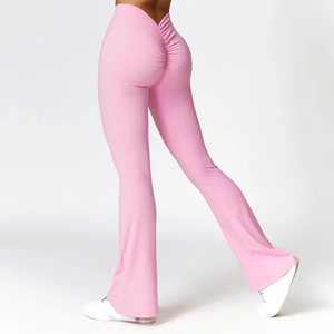 Pantalones de verano para mujer, mallas acampanadas sin costuras, pantalones de yoga, mallas deportivas Push Up de vendaje de tiro bajo acanalado para Fitness - Product Image 6