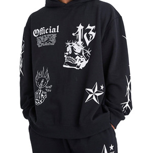 Ensemble sweat à capuche et jogging décontracté en molleton 100 % polyester, coupe régulière, imprimé numérique, avec logo personnalisé, style streetwear Y2K, respectueux de l'environnement - Product Image 6