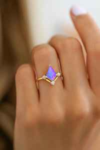 โอปอลว่าวอัญมณีลาเวนเดอร์โอปอลโอปอลโอปอลแหวนซ้อนกันไฟธรรมชาติ925เครื่องประดับชุบทอง14K - Product Image 3