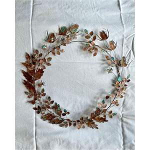 Handmade Rustic <b>Copper</b> Metal Flower Wreath Wall Hanging Art Verdigris Patina Floral Sculpture for Living Room Garden Home Decor - Product Image 3