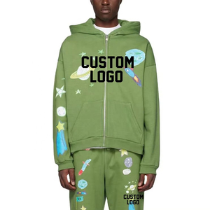 Costumes de jogging personnalisés pour hommes, survêtement délavé à l'acide, sweat à capuche zippé et pantalon de survêtement, ensemble de jogging, survêtements évasés à impression bouffante - Product Image 3