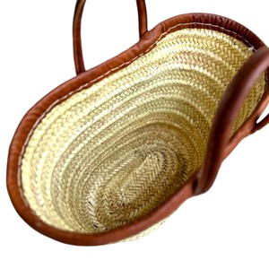 Sac fourre-tout de plage en paille tressée à la main, style ethnique, avec deux poignées et fermeture ouverte, détails en cuir, pour le shopping, logo personnalisé - Product Image 3