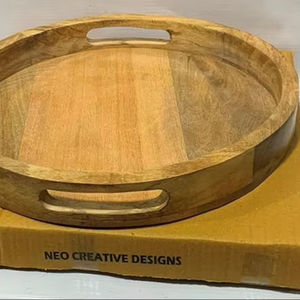 Bandeja para servir de madera sin pulir hecha a mano, manijas recortadas, Raayan International, diseño personalizado para aniversario - Product Image 3