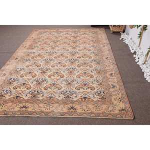 Tapis vintage 6,6x9,4 pieds, grand tapis turc, tapis abstrait beige - Product Image 1