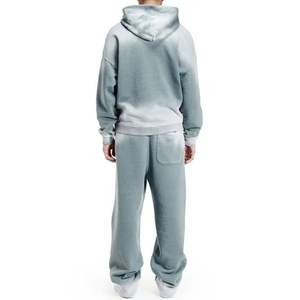 Drop Shoulder Cotton Sun Faded Acid Washed Heavyweight 500 GSM Sudadera con capucha Pantalón Bordado Apliques Acampanados Traje de sudor personalizado - Product Image 2