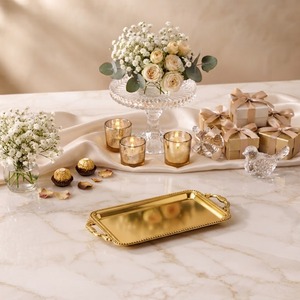 Plateau de service mini en acrylique doré, élégant, pour cadeaux, mariage, bonbons, chocolat, fête, Noël, Pâques, vente en gros - Product Image 4