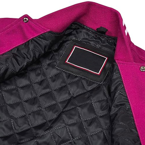 <b>Men's</b> Pink <b>White</b> Varsity <b>Jacket</b> Stand Collar Casual Baseball Coat Regular Fit Polyester Cotton Material Autumn Wear - Product Image 5