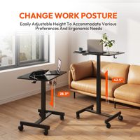 Bureau debout mobile en forme de T, réglable en hauteur par système pneumatique, table ergonomique pour le travail à domicile