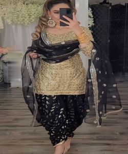 Mujeres musulmanas negro Formal islámico Boutique césped traje moda paquistaní cosido fiesta Salwar Kameez para Eid boda Ramadán - Product Image 2