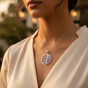 Colgante Circular de Plata 925 con Cristales, Joyería de Regalo para Mujer, Elegantes Colgantes y Dijes de Cristales - Product Image 2