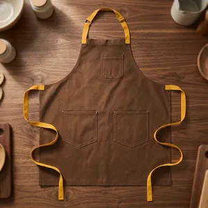 Classic Brown Canvas Heavy Duty Reusable Bib <b>Apron</b> with Multiple Pockets Water Resistant & Durable <b>for</b> <b>Cooking</b> Daily Use - Product Image 1