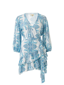 ใหม่ดอกไม้พิมพ์ลําลองสามในสี่แขนมินิความยาว Ruffles ห่อชุดพิมพ์สั้น - Product Image 5