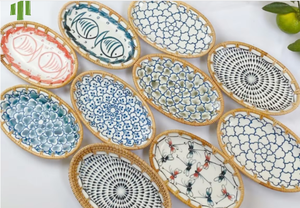 Vente en gros de nouveaux plateaux de luxe faits à la main en rotin peint nacre plateau du Viet Nam - Product Image 6