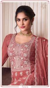 Fantaisie Tendance À La Mode Vêtements Ethniques Top Qualité Chinon Salwar Costume Broderie Travail Avec Sarara Femme À Vendre - Product Image 6