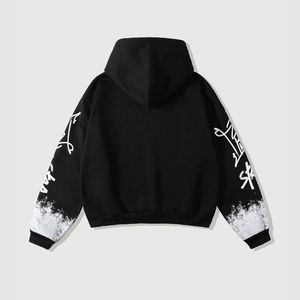 Sudadera con Capucha de Moda Urbana Vintage Personalizada para Hombre, con Estampado Hecho a Mano, Estilo Holgado con Hombros Caídos, para Moda Urbana Informal - Product Image 2