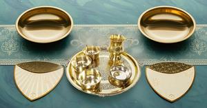 Juego de cena indio tradicional bellamente hecho a mano, cuencos de plato Thali duraderos, cuchara de cristal con vajilla de latón para regalos - Product Image 4