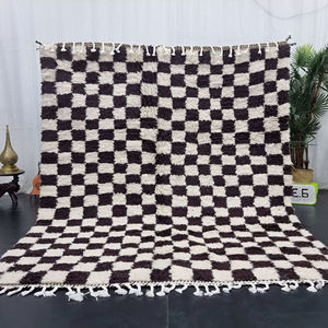 Beni Ourain Handmade Wool Rug Azilal Checker Carpet Abstract for Living Room Space White Dark Brown Featuring Tribal Sheep Wool - Product Image 2