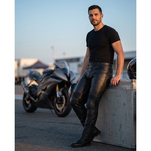 Leather Motorcycle Pants Men Cowhide Accordion Stretch <b>Knees</b> Perforated Calf Zips Riding Pants Custom Logo OEM - Product Image 5