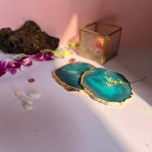 Juego de posavasos hechos a mano al por mayor para rebanadas de ágata verde, posavasos de piedra semipreciosa Natural para café y bar - Product Image 1