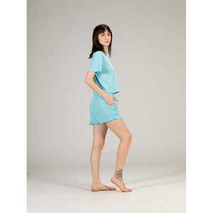 Ensemble de vêtements de nuit en jersey 100% coton - Shorts et haut super doux et respirants avec taille élastique et poches, logo personnalisable, offre ODM - Product Image 6