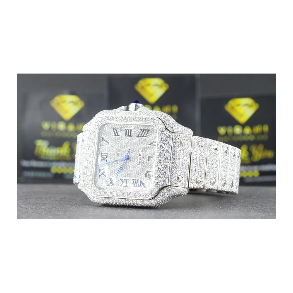 Nuevo reloj de diamantes de diseñador Iced Out Lab Grown VVS Clarity Moissanite Diamond Studded Reloj analógico de la India